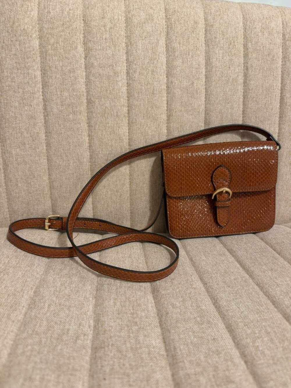 ASOS Brown Faux Snakeskin Mini Crossbody Bag Gold Hardware